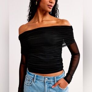 NWT Abercrombie Long Sleeve Off The Shoulder Mesh Top Black Medium